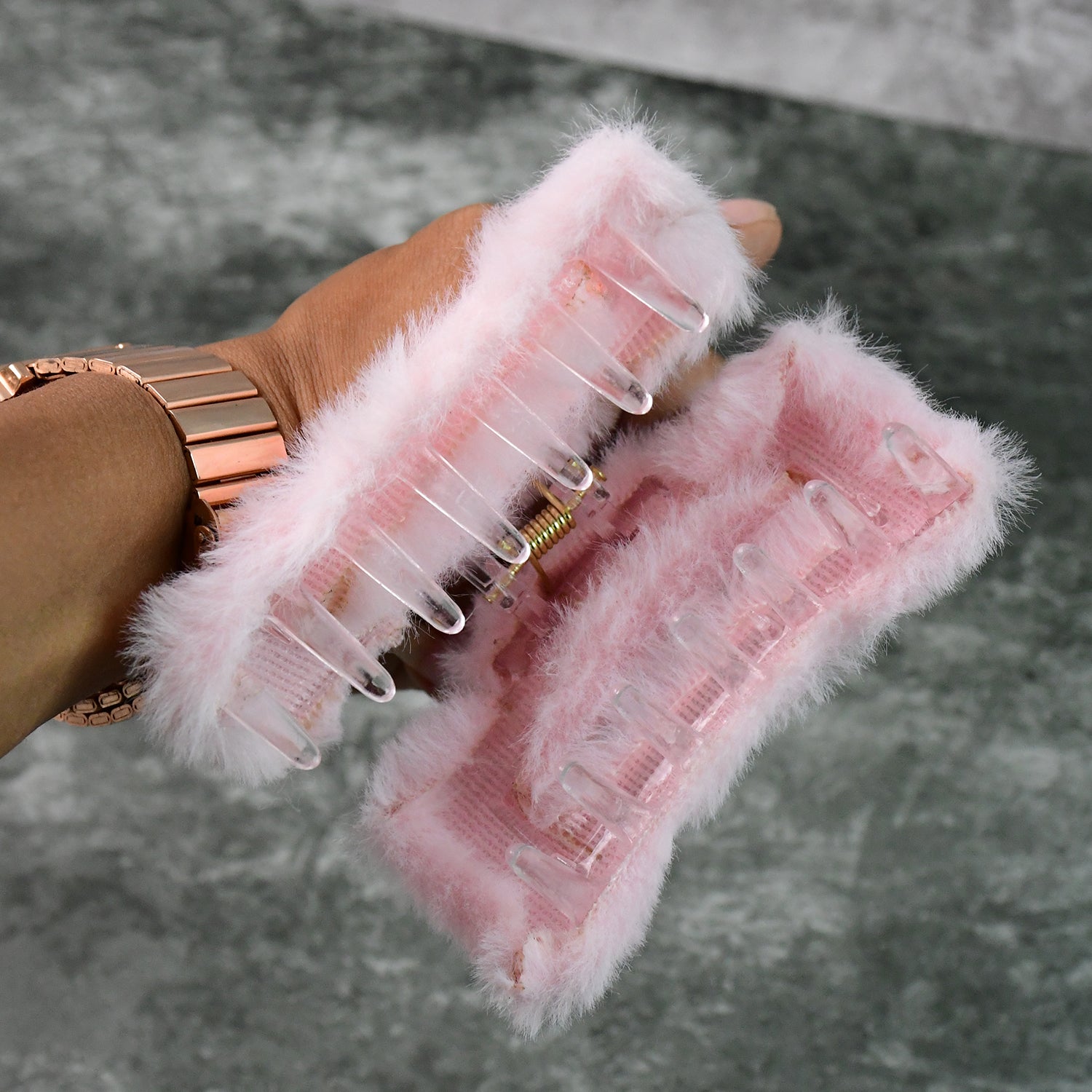 Set of 12 large soft faux fur hair claw clips by Wukusy, ideal for stylish hair styling and secure hold.