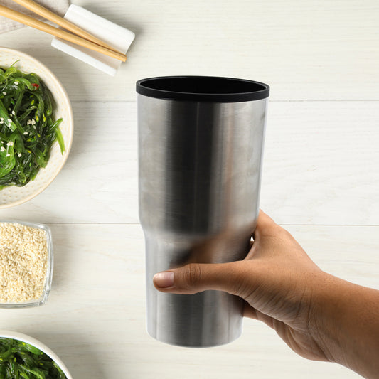 Wukusy stainless steel vacuum insulated travel mug with double-walled glass, ideal for hot or cold coffee on the go.