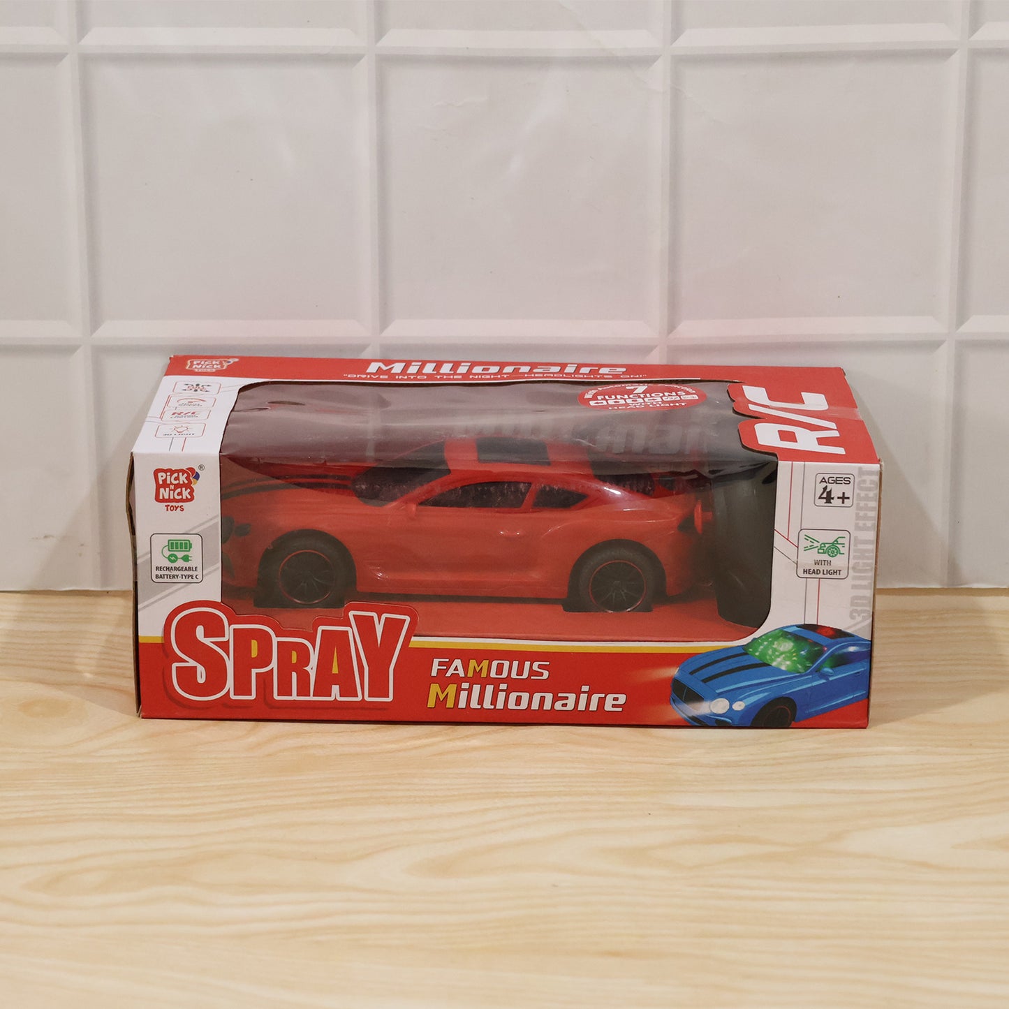 Wukusy remote control sports car toy for kids, high-speed RC racing car with sleek design, shown on a smooth surface.