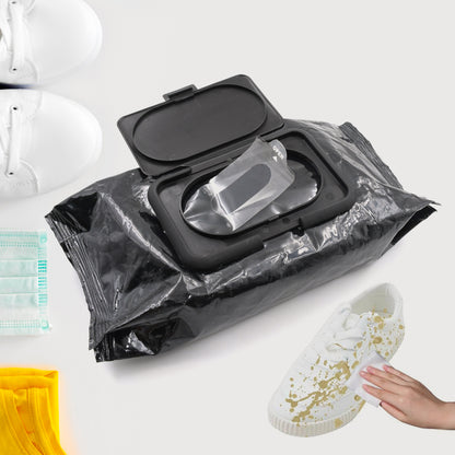 Wukusy shoe cleaning wet wipes for quick scrubbing and stain removal on sneakers, portable disposable wipes for travel and dirt removal.