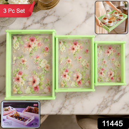 Wukusy Supermom floral printed 3-piece serving tray set with colorful floral designs and sturdy handles for multipurpose use.