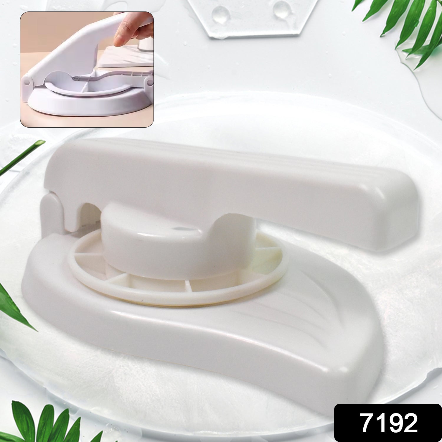 Wukusy Puri Chapati Press Machine made of plastic, kitchen tool for making flatbread, shown on a clean kitchen surface.