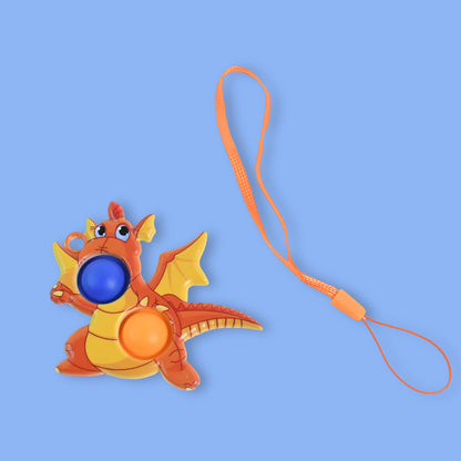 Dragon-shaped Wukusy push pop fidget toy with two bubbles and strap, colorful and fun sensory toy for kids.