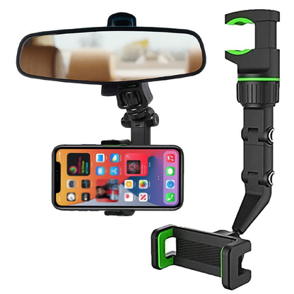 Wukusy multifunctional car rear view 360 rotatable mobile holder mounted on vehicle dashboard showing adjustable design.