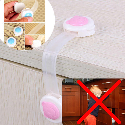 Wukusy baby proofing child safety strap lock for home, black plastic lock with adjustable strap, designed to secure cabinets and drawers
