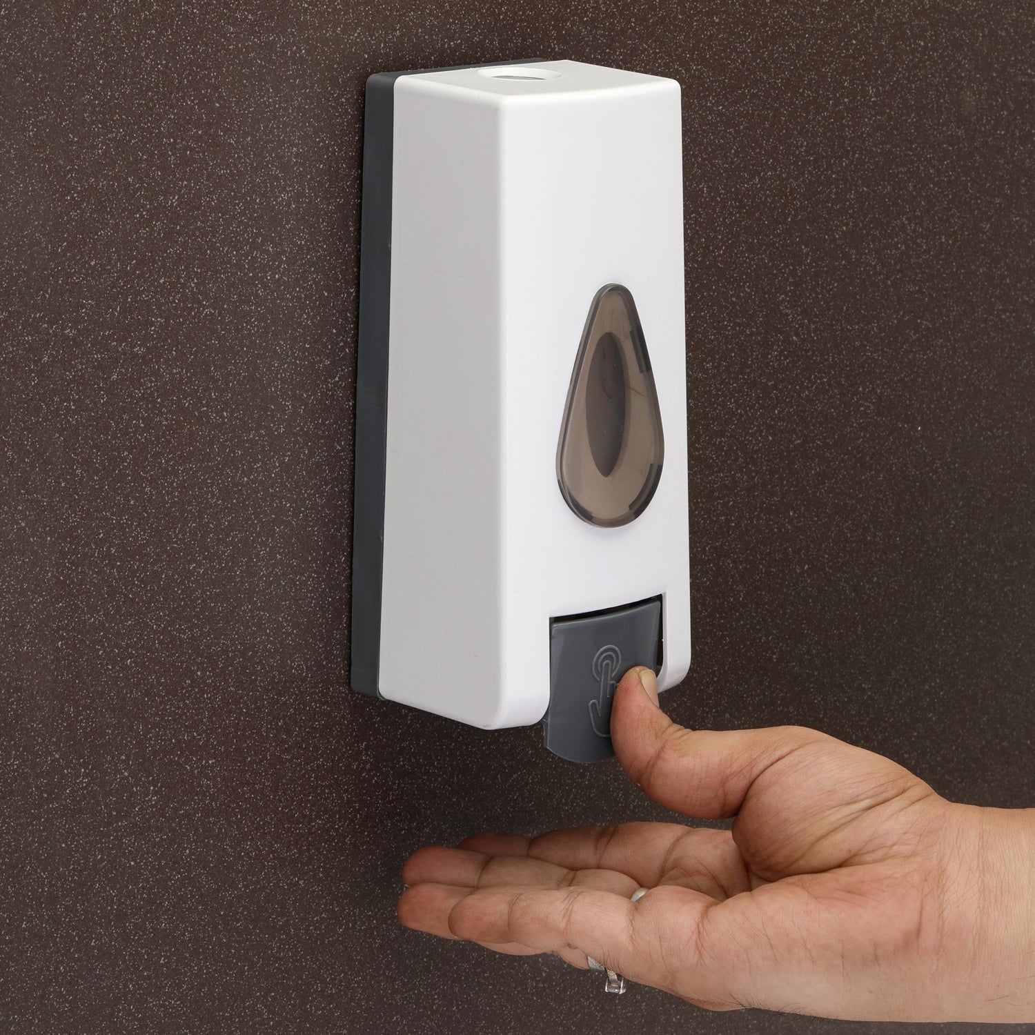 Wall mounted liquid soap dispenser by Wukusy, sleek home improvement accessory for convenient hand soap dispensing.