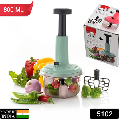 Wukusy 5102 2-in-1 manual food chopper with stainless steel blades, 800ml capacity, ideal for chopping fruits, vegetables, and herbs