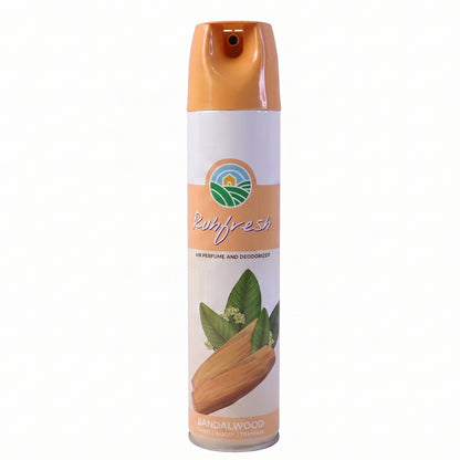 Wukusy sandalwood air freshener spray bottle, 220 ml, with a sleek design and wooden scent label visible.