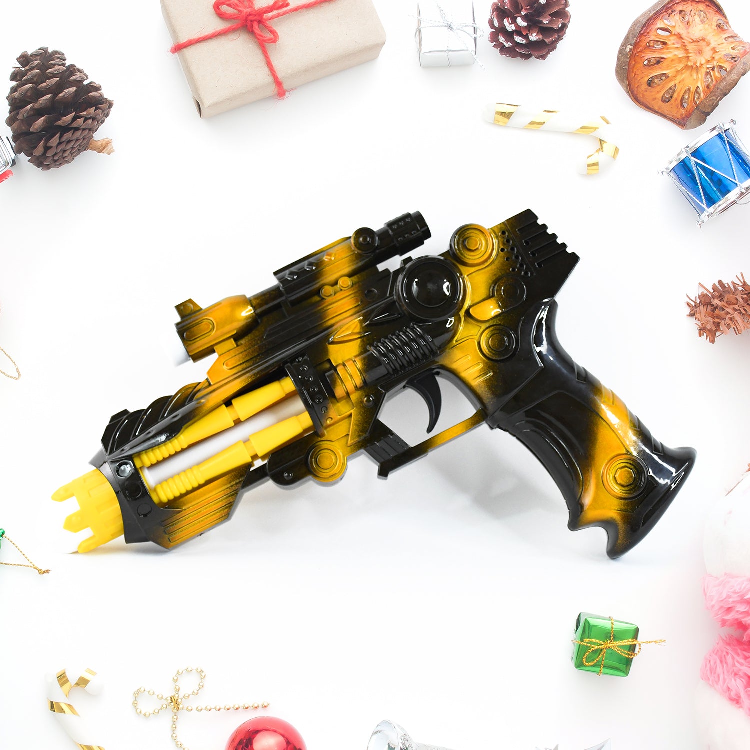 Wukusy Ttg LED laser gun toy with flashing lights and sounds, battery-operated space blaster for kids, colorful and fun.