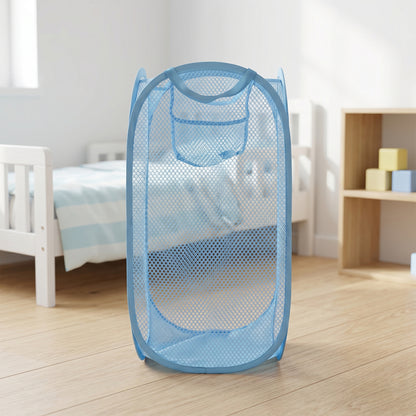 Large Wukusy mesh pop-up laundry basket for clothes storage, 54x30cm, lightweight and breathable with sturdy handles.