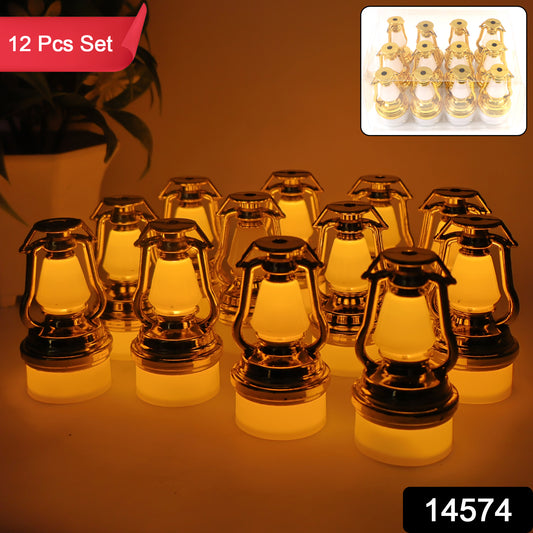 Set of 12 vintage lantern-style flameless LED candles by Wukusy for home decor, featuring antique-inspired design and warm glow.