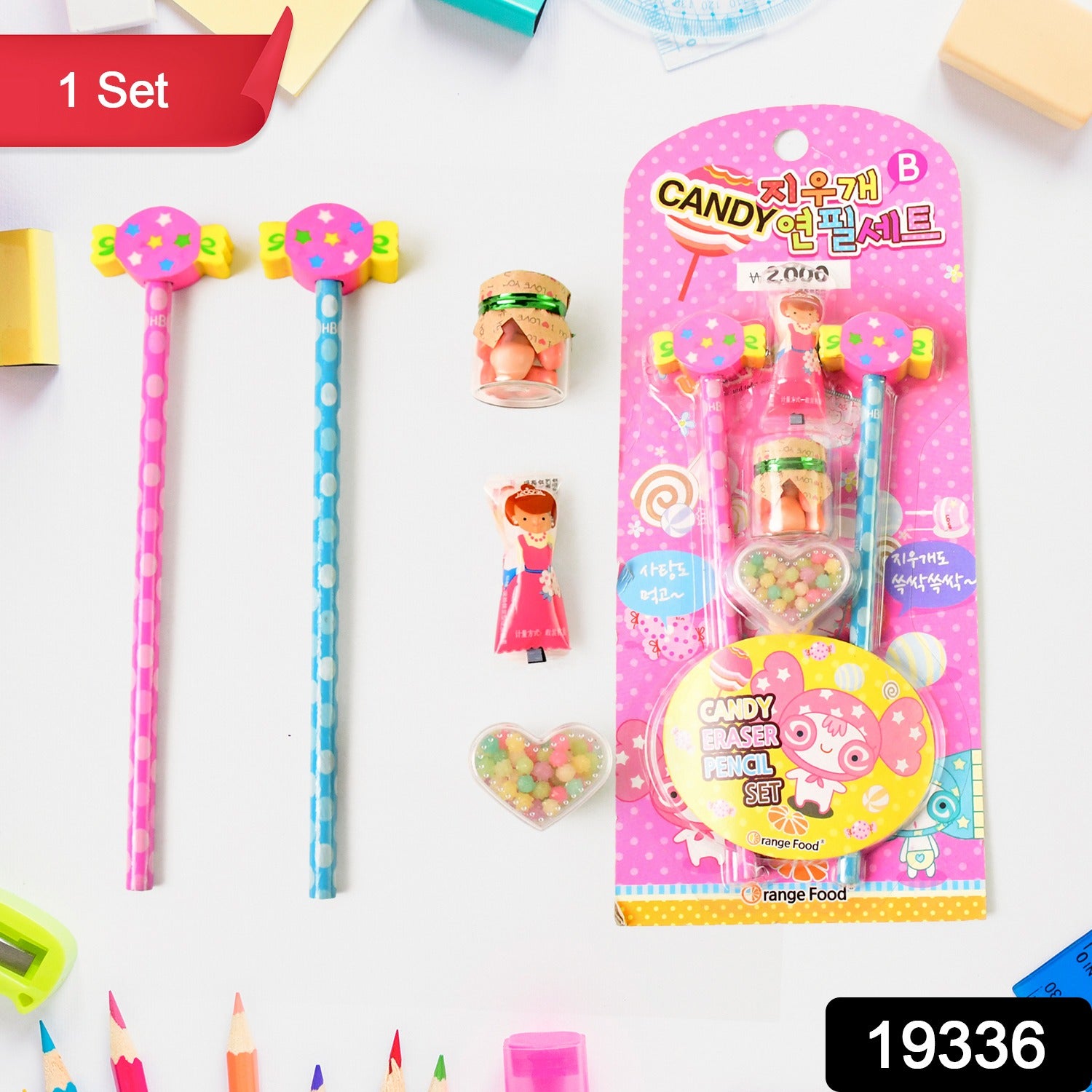 Wukusy fun candy design pencil set with colorful accessories, ideal for office or school use, featuring playful candy-themed stationery.