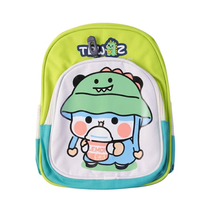 Lightweight kids' sling backpack by Wukusy with colorful cartoon prints, measuring 28x23 cm, ideal for school and outings.