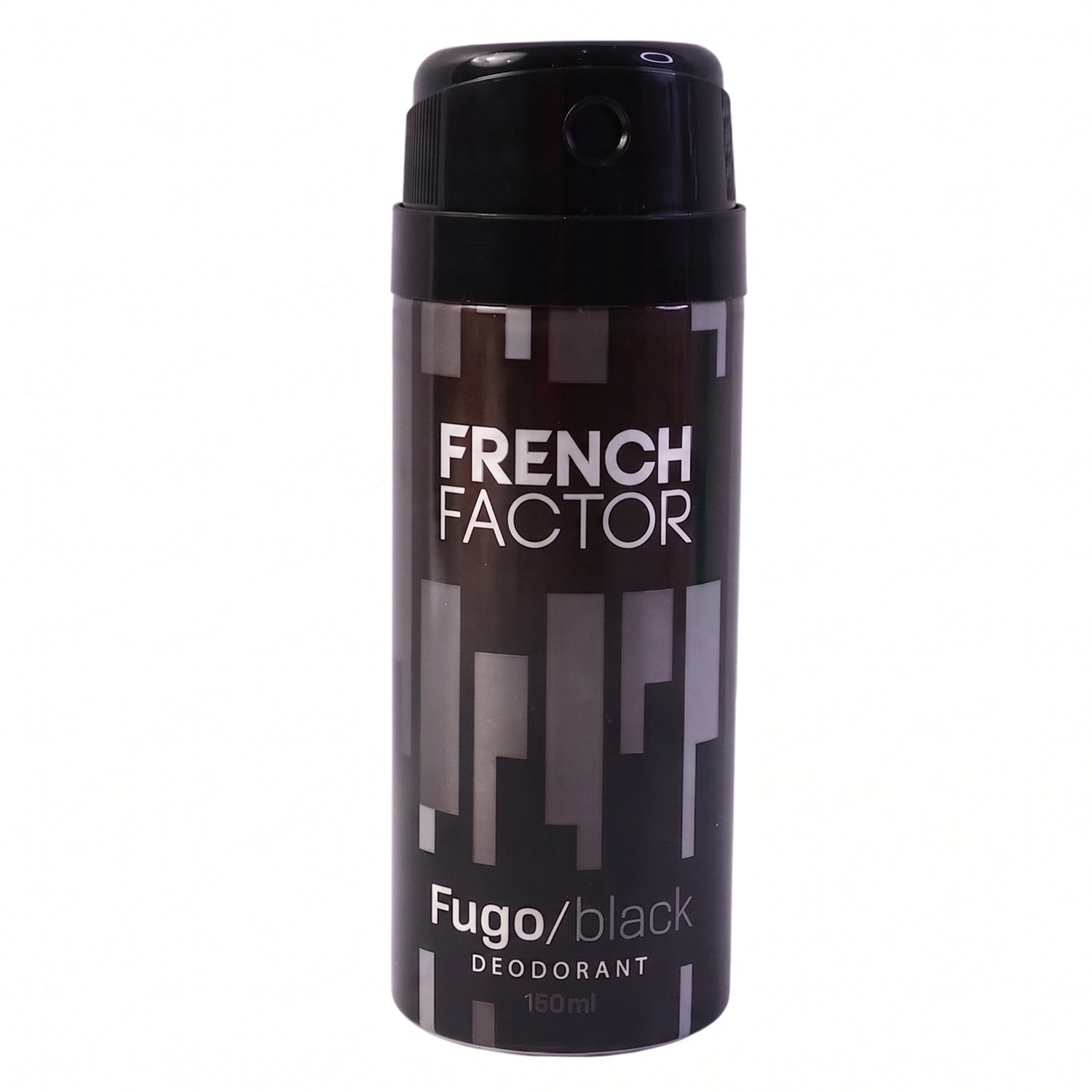 Wukusy French Factor Fugo Black deodorant body spray in 150ml bottle, showcasing sleek black packaging and spray nozzle.