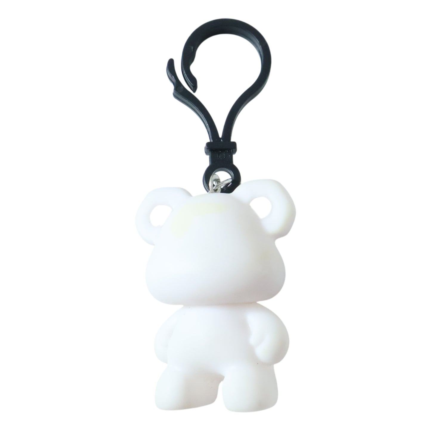 Wukusy cute bear figure keychain hanging from a set of keys, made of soft plush material, with detailed bear features.
