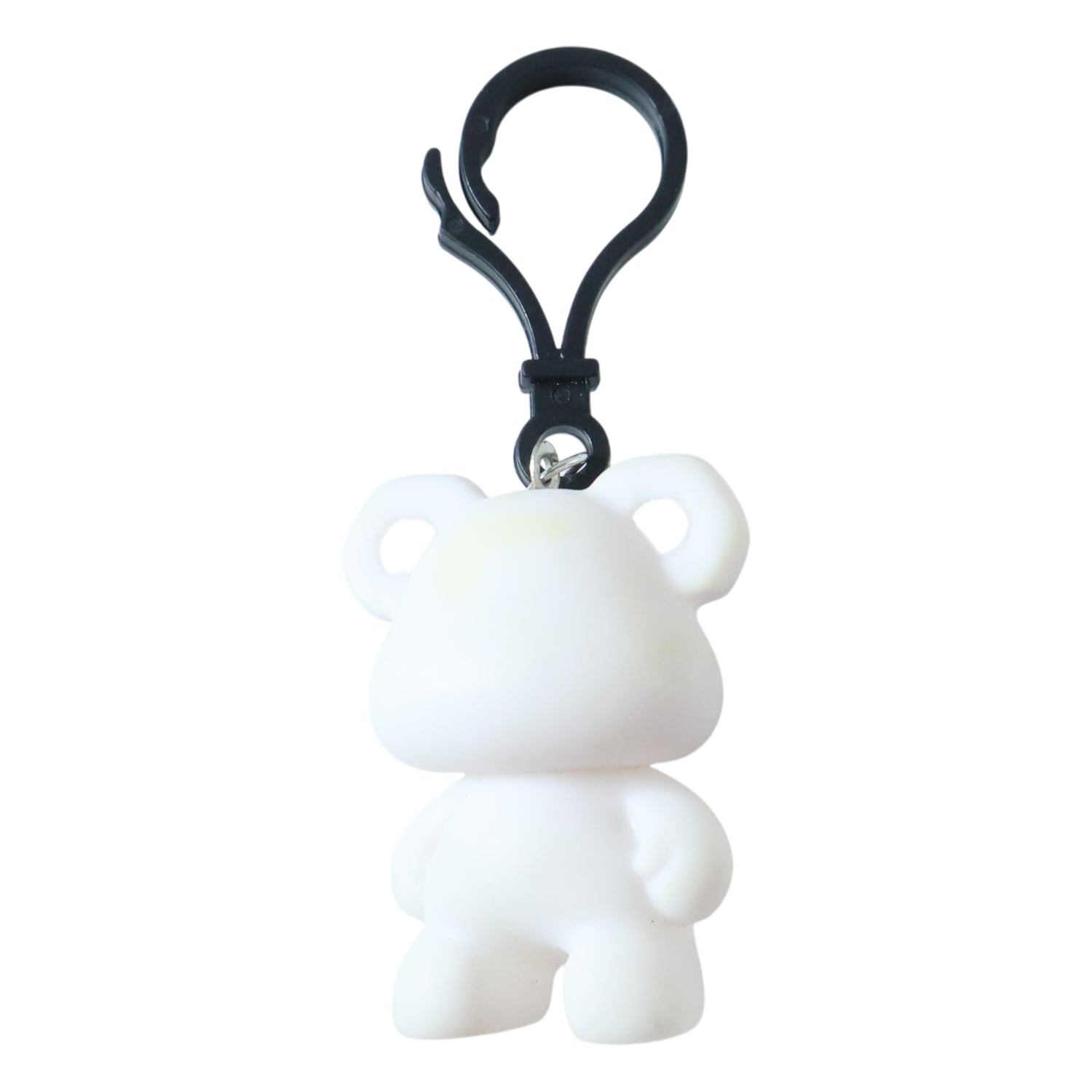 Wukusy cute bear figure keychain hanging from a set of keys, made of soft plush material, with detailed bear features.