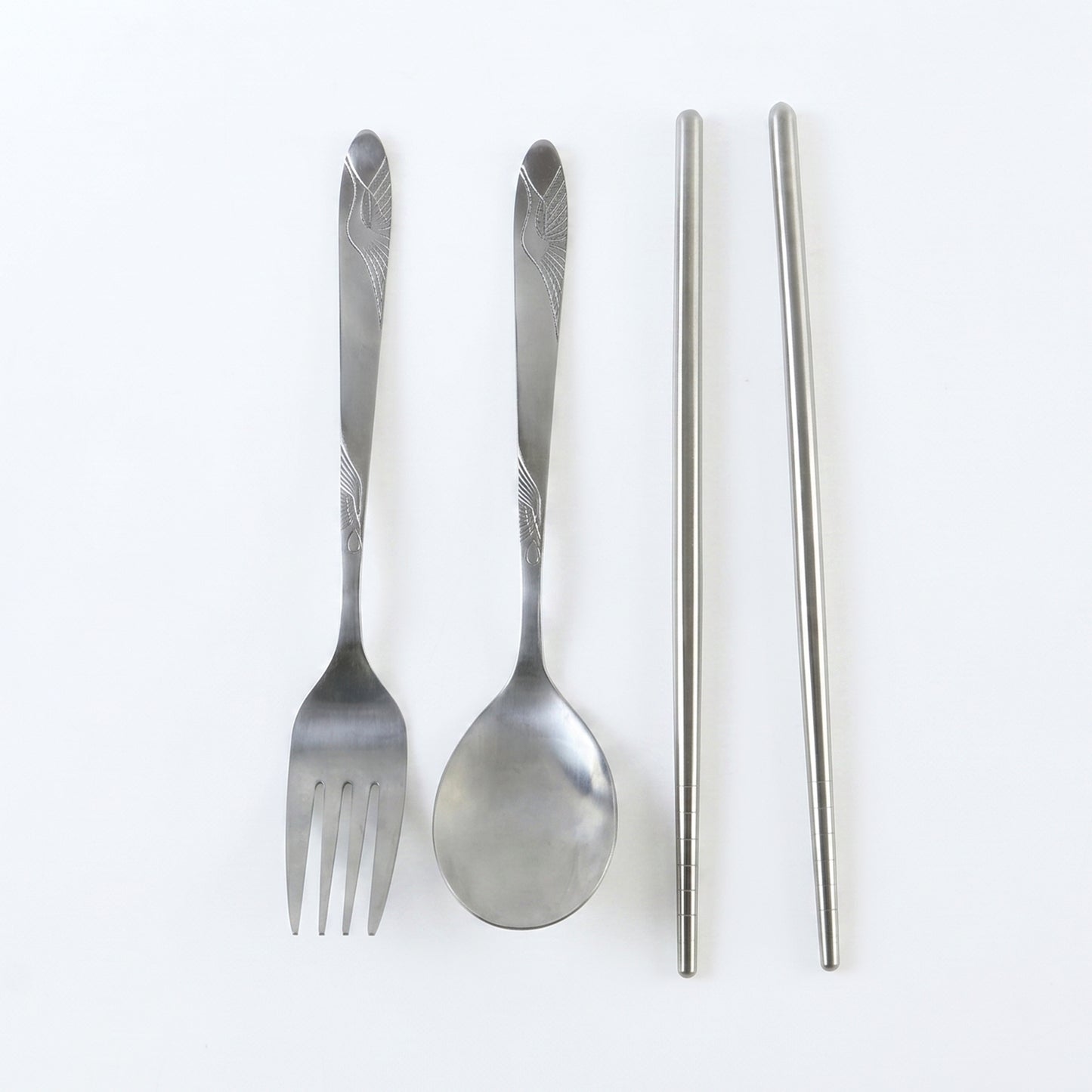 Wukusy portable stainless steel cutlery set with fork, spoon, chopsticks, and pouch, compact and travel-friendly utensil kit
