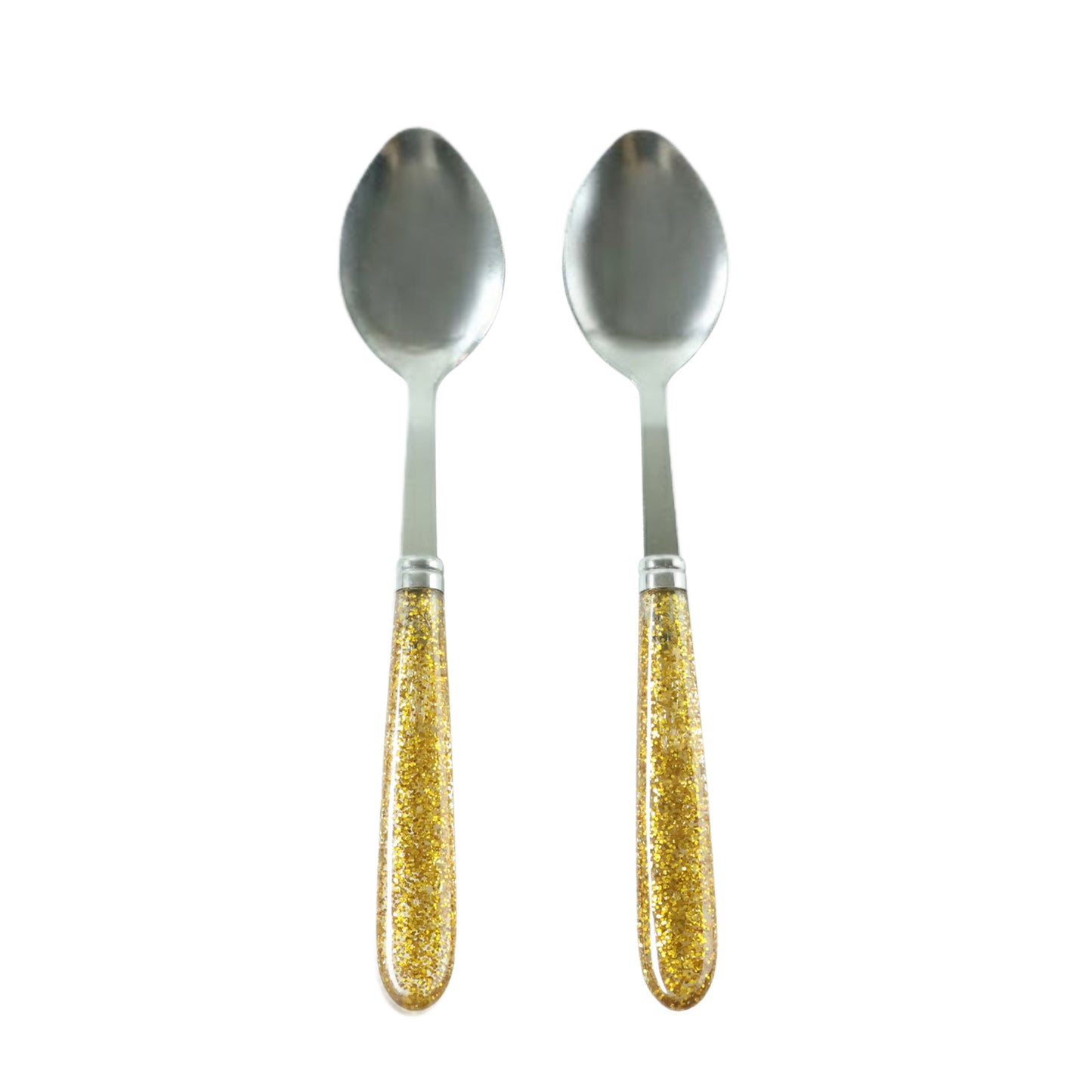 Wukusy premium stainless steel dining spoon set with two spoons, shiny handles, ideal for serving and eating.