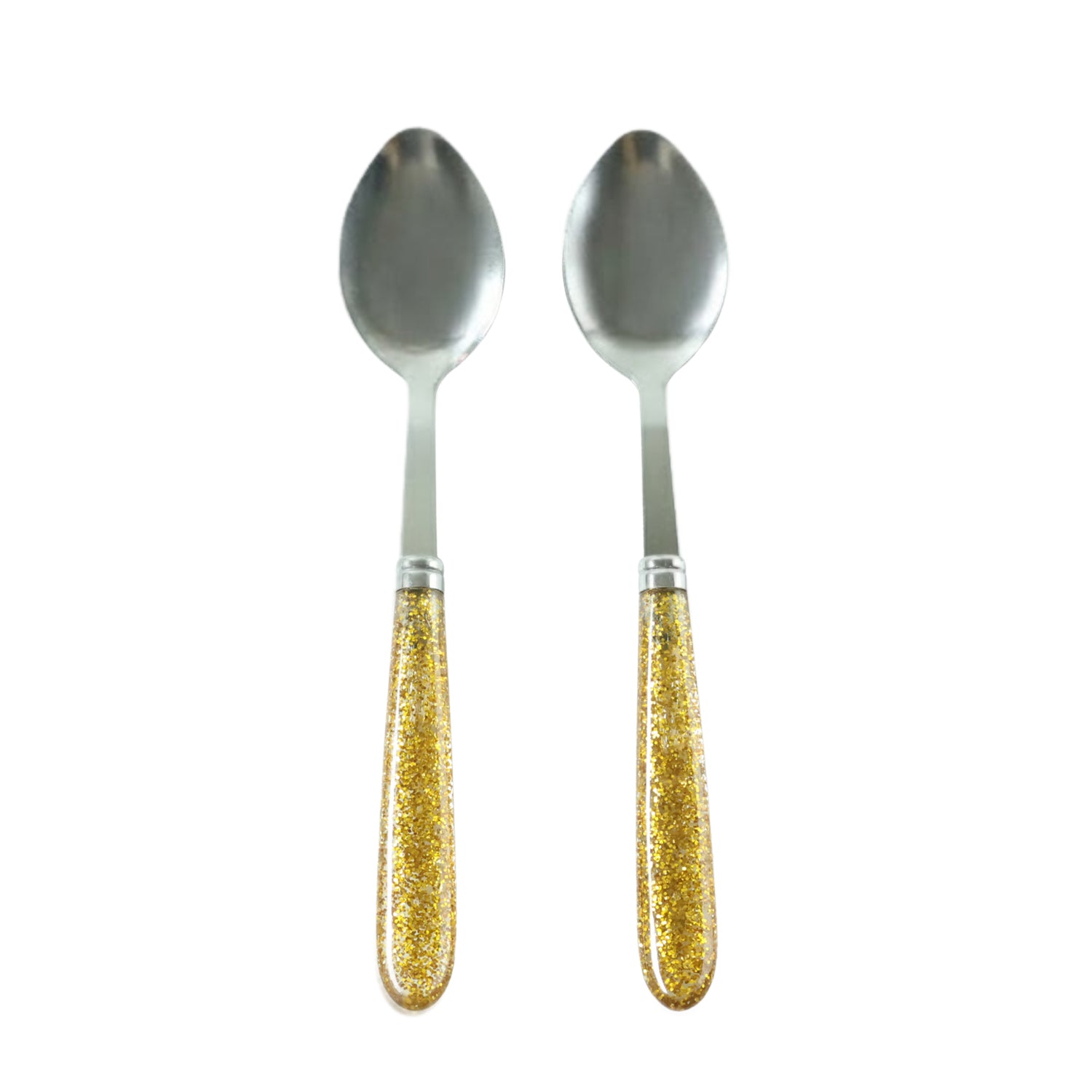 Wukusy premium stainless steel dining spoon set with two spoons, shiny handles, ideal for serving and eating.