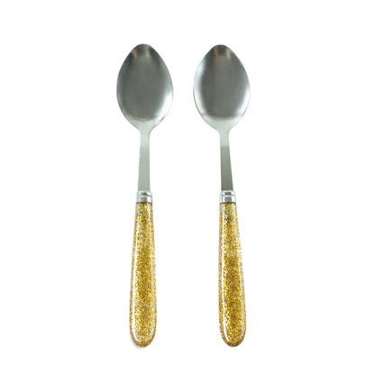 Wukusy premium stainless steel dining spoon set with two spoons, shiny handles, ideal for serving and eating.