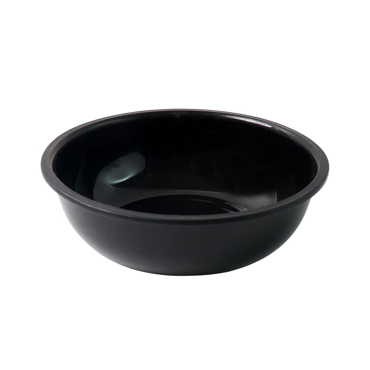 Black plastic 6-inch round deep serving bowl from Wukusy, perfect for home and kitchen use, shown on a table setting.
