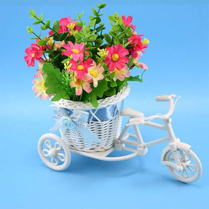 Plastic bicycle-shaped flower vase by Wukusy, designed for home decor with a stand for displaying flowers creatively.