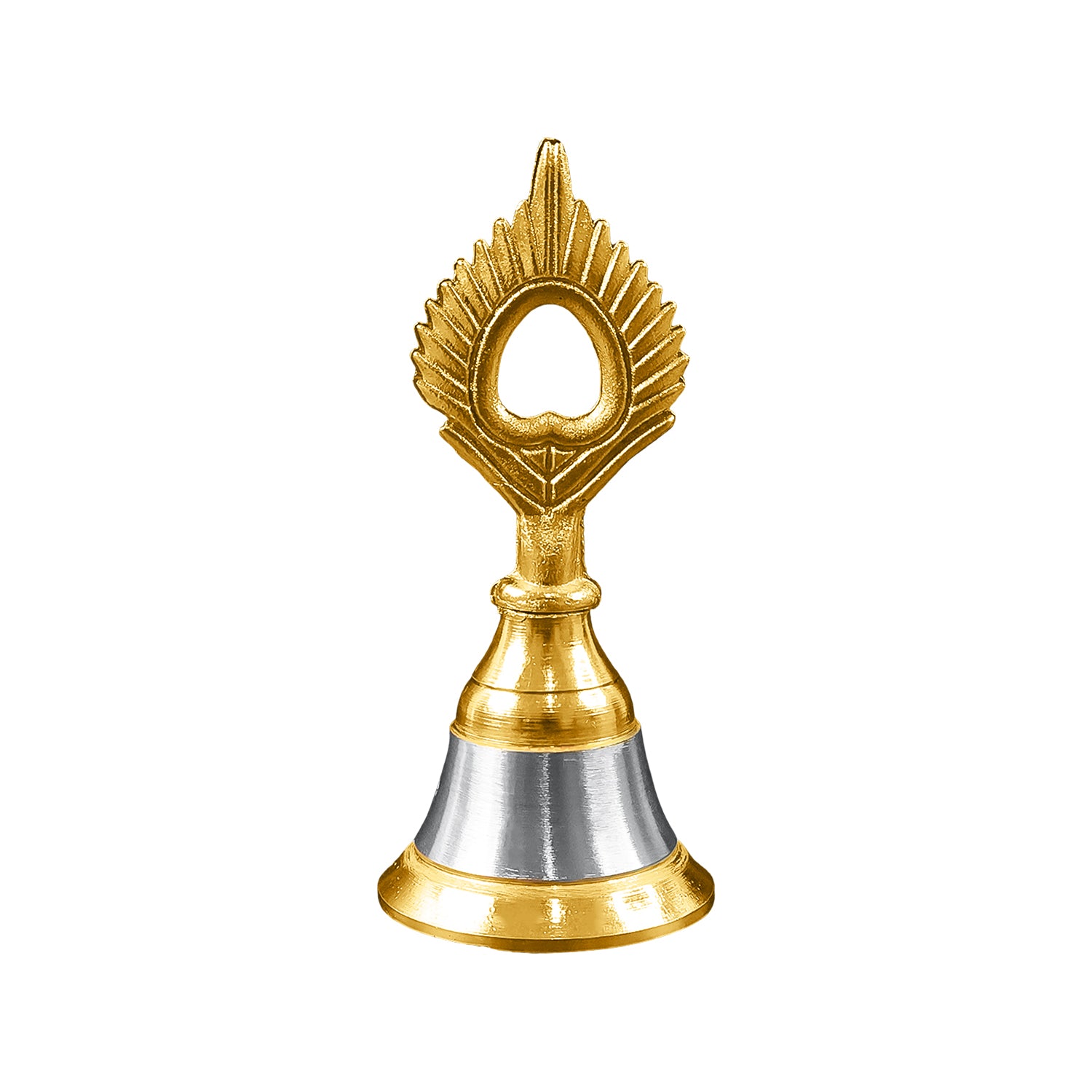 Brass and steel temple ghanti (pooja bell) decorative home decor accessory with intricate design, ideal for spiritual and religious spaces.