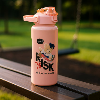 Set of three Wukusy cartoon printed water bottles for kids, featuring colorful character designs, ideal for home and outdoor use.