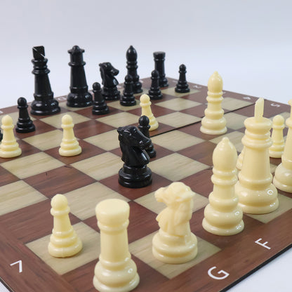 Wukusy 2-in-1 travel game set featuring chess and checkers with compact design and game pieces on a wooden board.