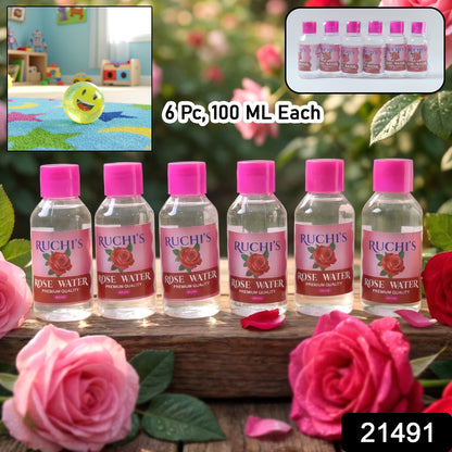 Wukusy Premium Rose Water Face Cleanser bottles, 6 pcs of 100ml each, with rose petals and clear liquid inside
