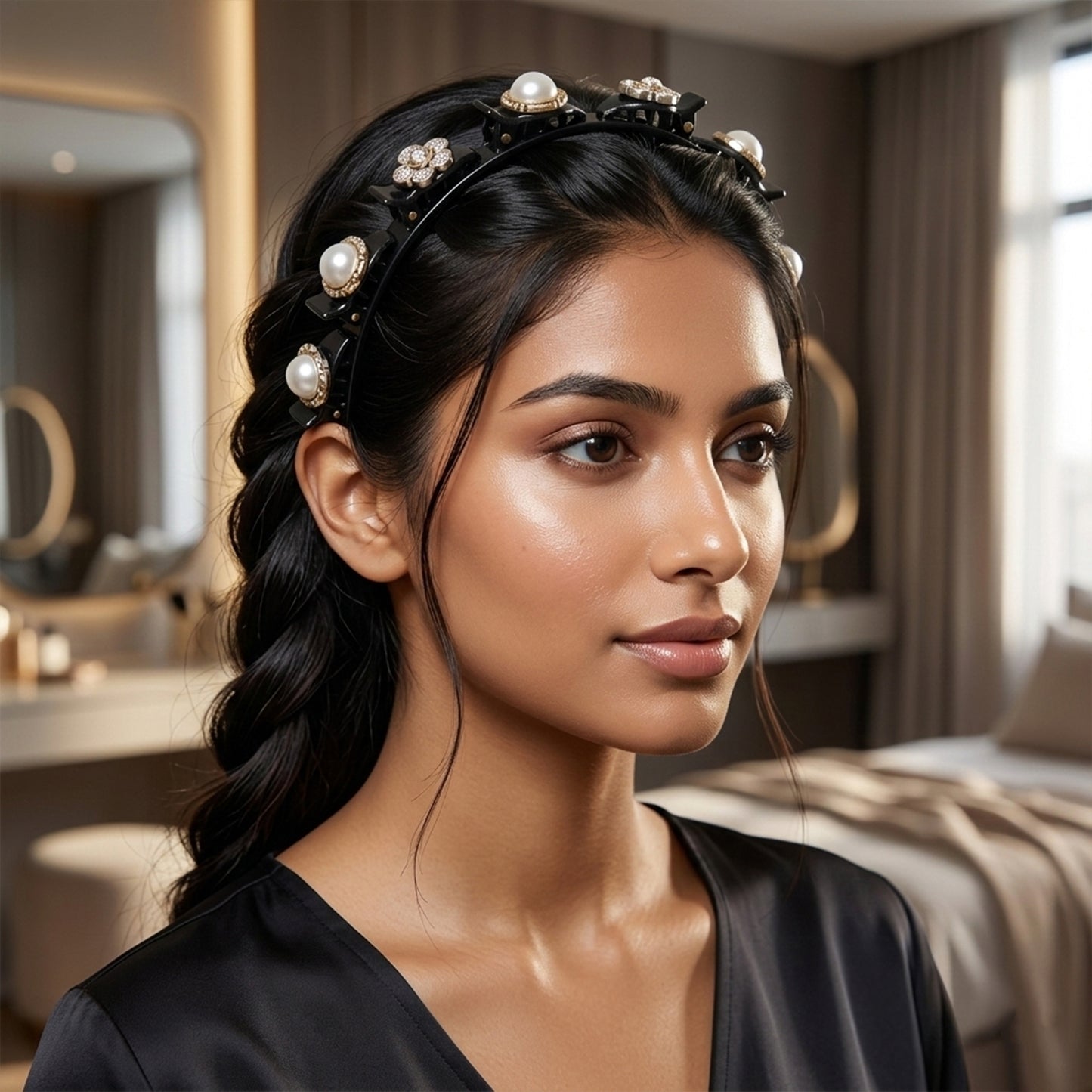 Wukusy stylish pearl design hair headband with elegant decorative pearls, perfect for adding a sophisticated touch to hairstyles.
