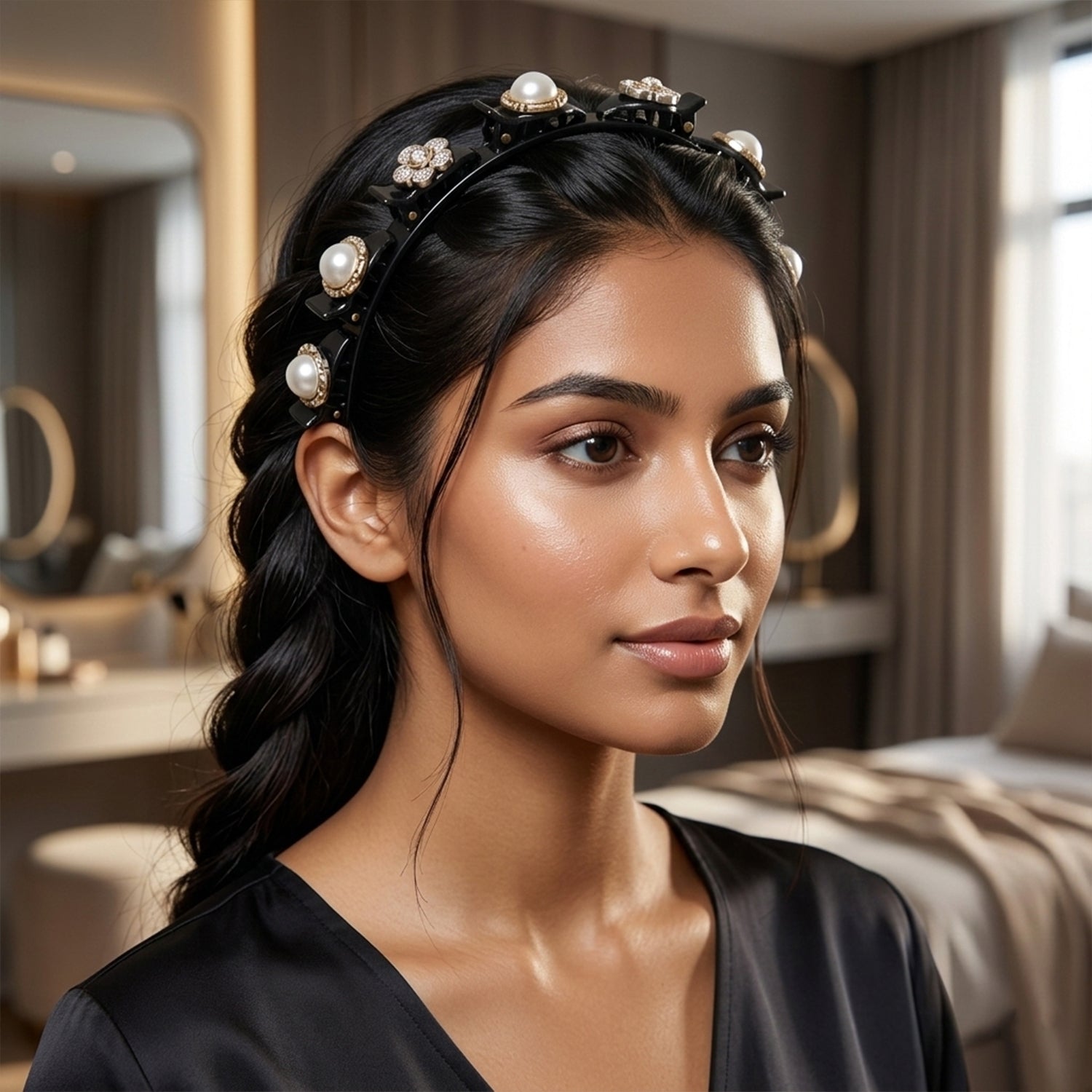 Wukusy stylish pearl design hair headband with elegant decorative pearls, perfect for adding a sophisticated touch to hairstyles.