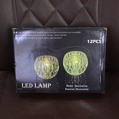 Set of 12 Wukusy crystal style LED decorative lamps candles for home decor, featuring elegant glass candle designs.
