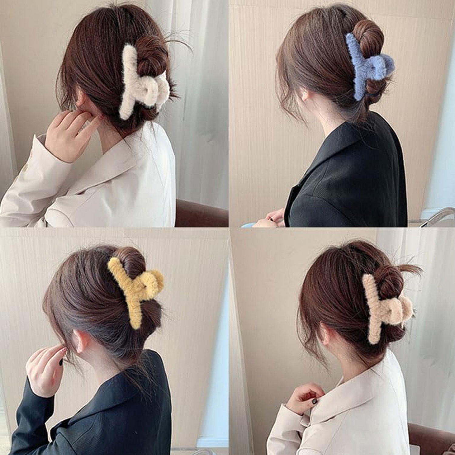 Set of 12 Wukusy premium soft fur coated hair clutcher clips, stylish hair accessories with plush fur finish for secure hold.