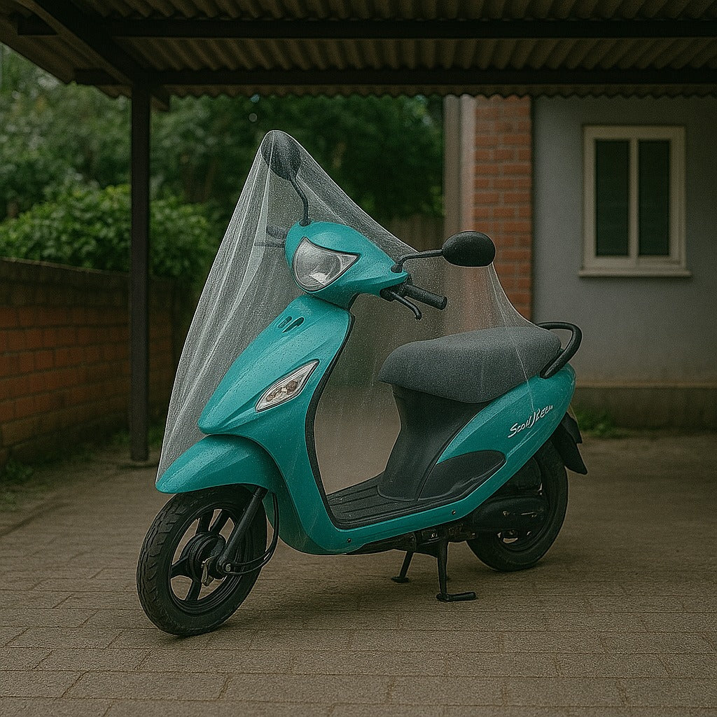 Small disposable plastic Activa cover for automotive use by Wukusy, shown in clear plastic packaging.