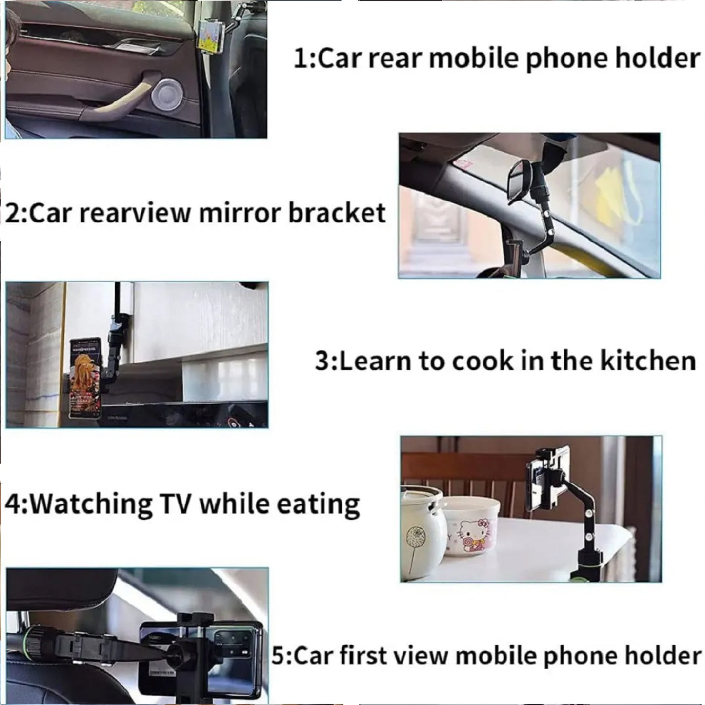 Wukusy multifunctional car rear view 360 rotatable mobile holder attached to car dashboard for secure phone mounting