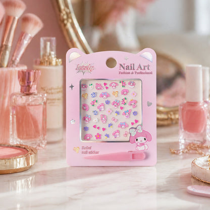 Cute cartoon nail art sticker set by Wukusy featuring colorful, playful designs for creative nail decorating.