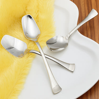 Wukusy stainless steel ice-cream spoons, 3-piece set, with long handles and rounded bowls for serving ice cream comfortably.