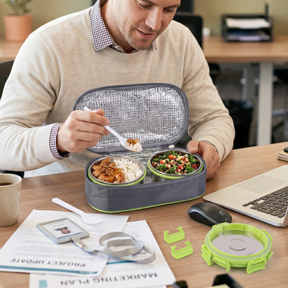 Wukusy Ganesh Sigma Twin 300 stainless steel lunch box set with two compartments, durable and eco-friendly for daily use
