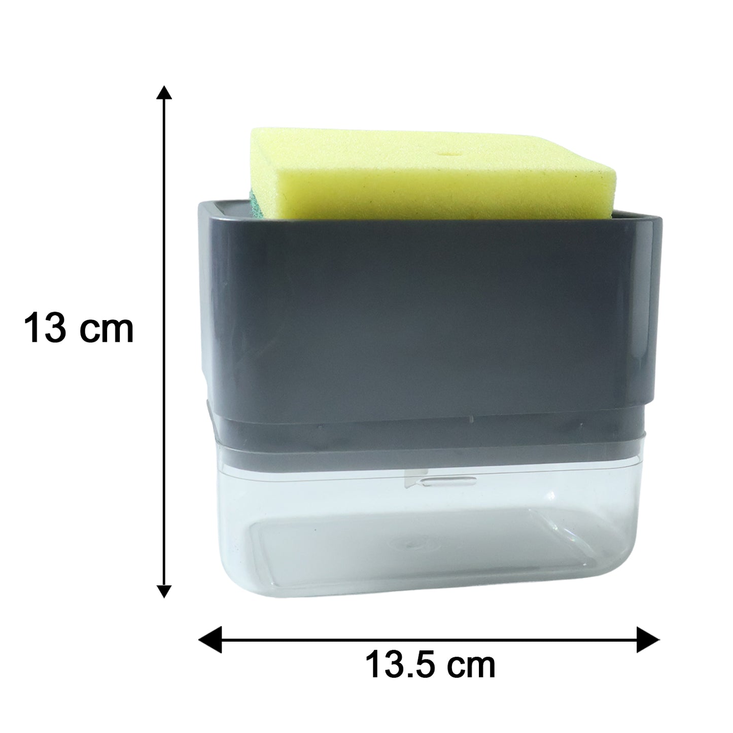 Wukusy soap dispenser with sponge holder set, featuring a sleek plastic design and built-in compartment for sponges.