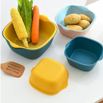 Ekom plastic kitchen washing bowl with integrated strainer and drainer basket for home kitchen use.