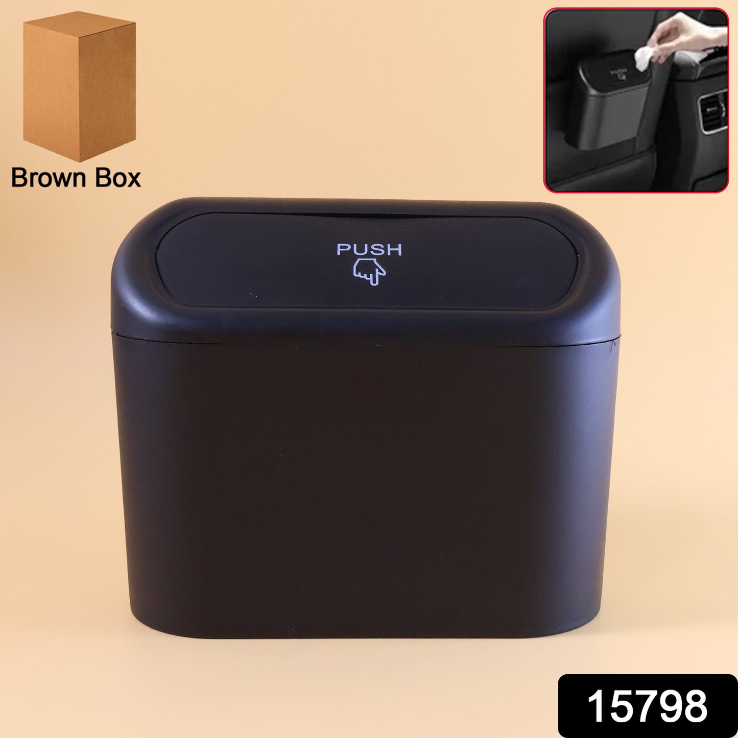 Wukusy waterproof mini car trash can with lid, compact storage box for car interior organization and waste disposal.