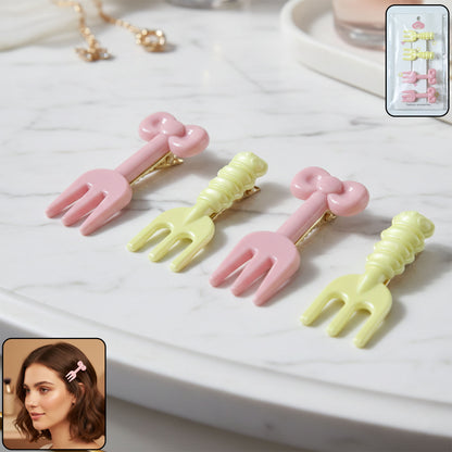 Set of four mini hair clips shaped like forks by Wukusy, perfect for girls and women, shown arranged on a plain background.