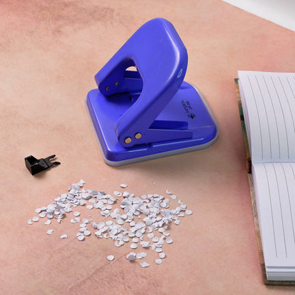 Wukusy Kangaro DP-500 heavy-duty two-hole punch with metal base for office or industrial use, shown on a clean workspace.