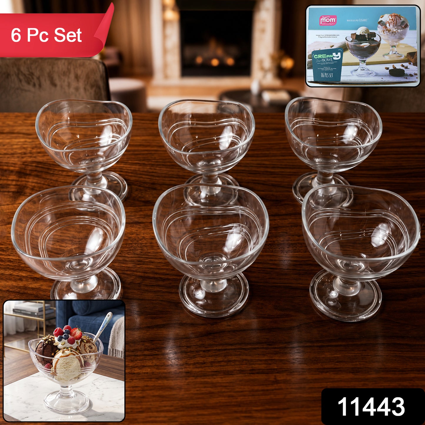 Set of six Wukusy Supermom creamy dessert bowls with smooth, rounded design, perfect for serving desserts and treats.
