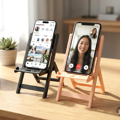 Wukusy mini chair-shaped mobile stand holder, compact and decorative for holding smartphones securely on a desk or table.
