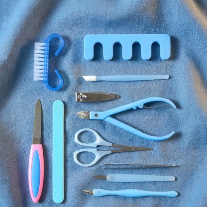 Wukusy 11-in-1 manicure and pedicure nail care kit with various tools for grooming and nail maintenance.