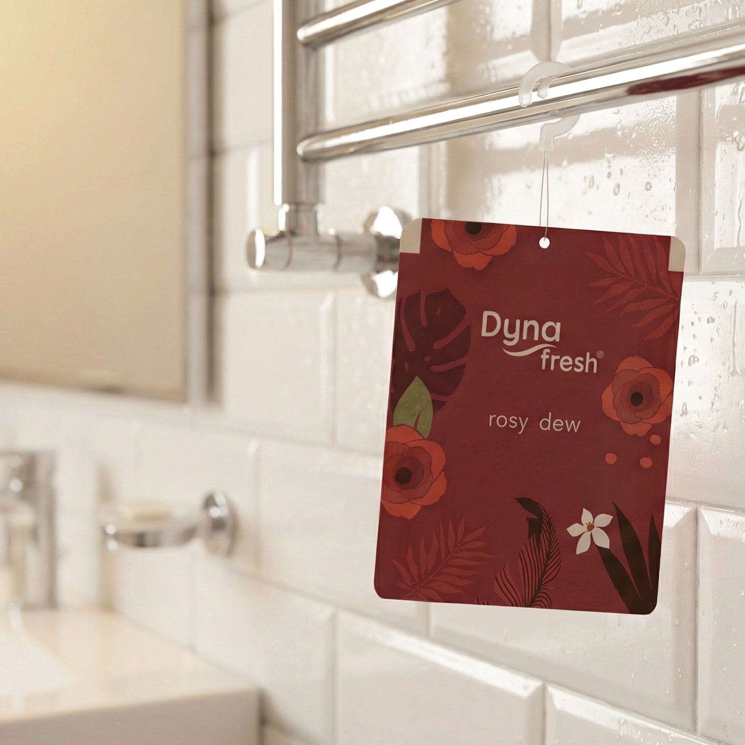 Wukusy Rosy Dew hanging air freshener gel in a 10g container, with a pink floral design and hanging string for fresh home scent.