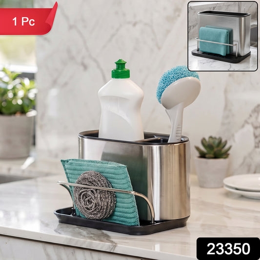 Wukusy stainless steel sink caddy organizer rack with sponge holder for kitchen, compact and durable for kitchen sink storage