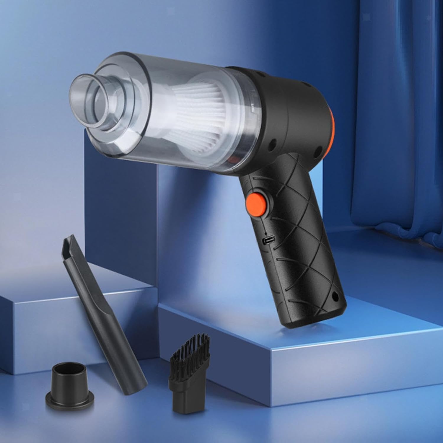 Wukusy 2-in-1 wireless handheld vacuum cleaner with dust collection for home, car, and office use, USB rechargeable, compact and portable